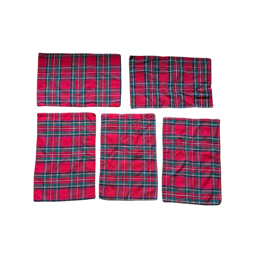 Green Red Plaid Set of 5 Double Sided Reversible 12x18 Christmas Placemats